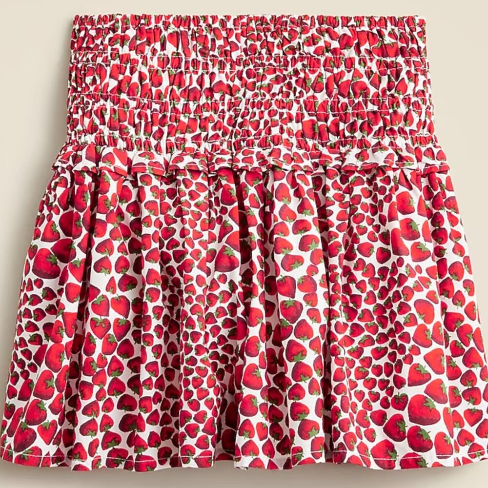 Crewcuts J. Crew Smocked Skirt Cotton‎ Poplin Red Strawberry Print 12 CA260